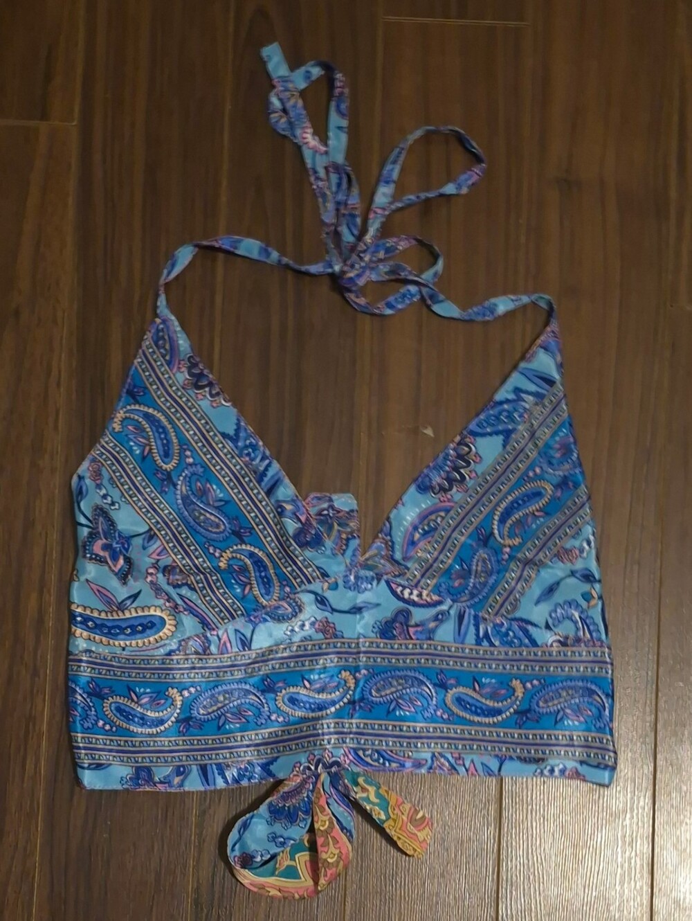 Reversible Paisley Halter Crop Top One Size Blue Orange